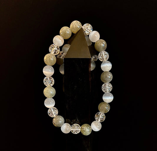 Reiki-Infused Lightworkers Healing Bracelet – Labradorite, Crackle Quartz & Selenite