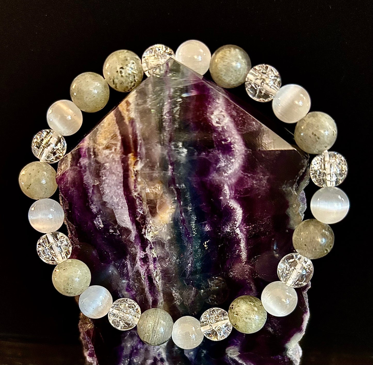 Reiki-Infused Lightworkers Healing Bracelet – Labradorite, Crackle Quartz & Selenite