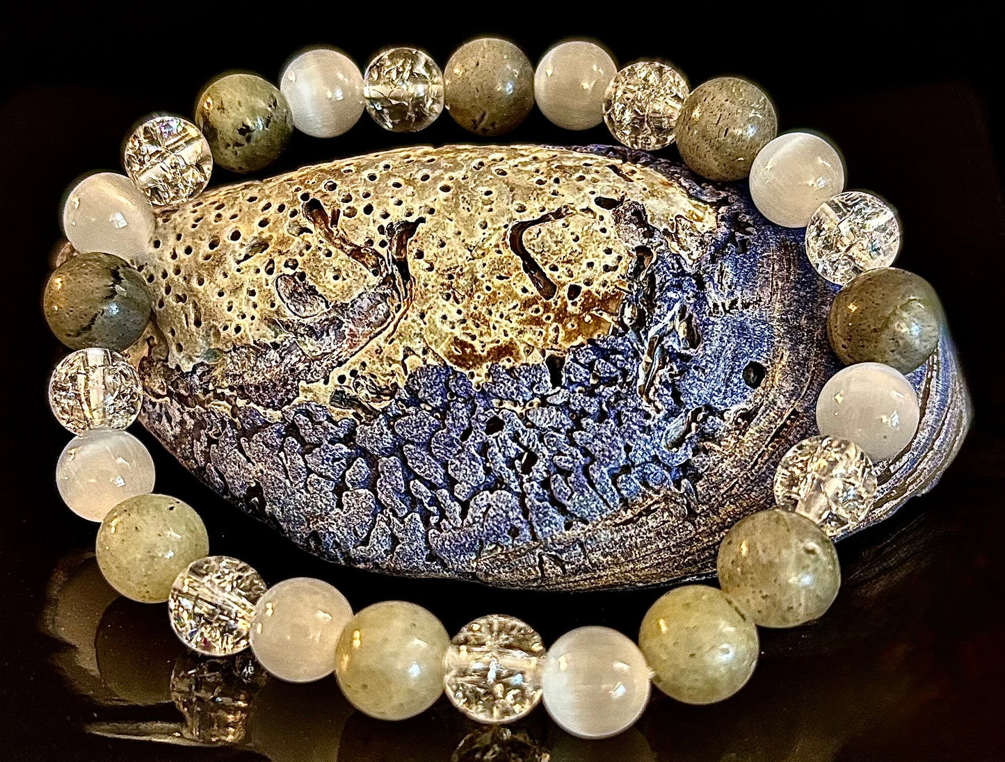 Reiki-Infused Lightworkers Healing Bracelet – Labradorite, Crackle Quartz & Selenite