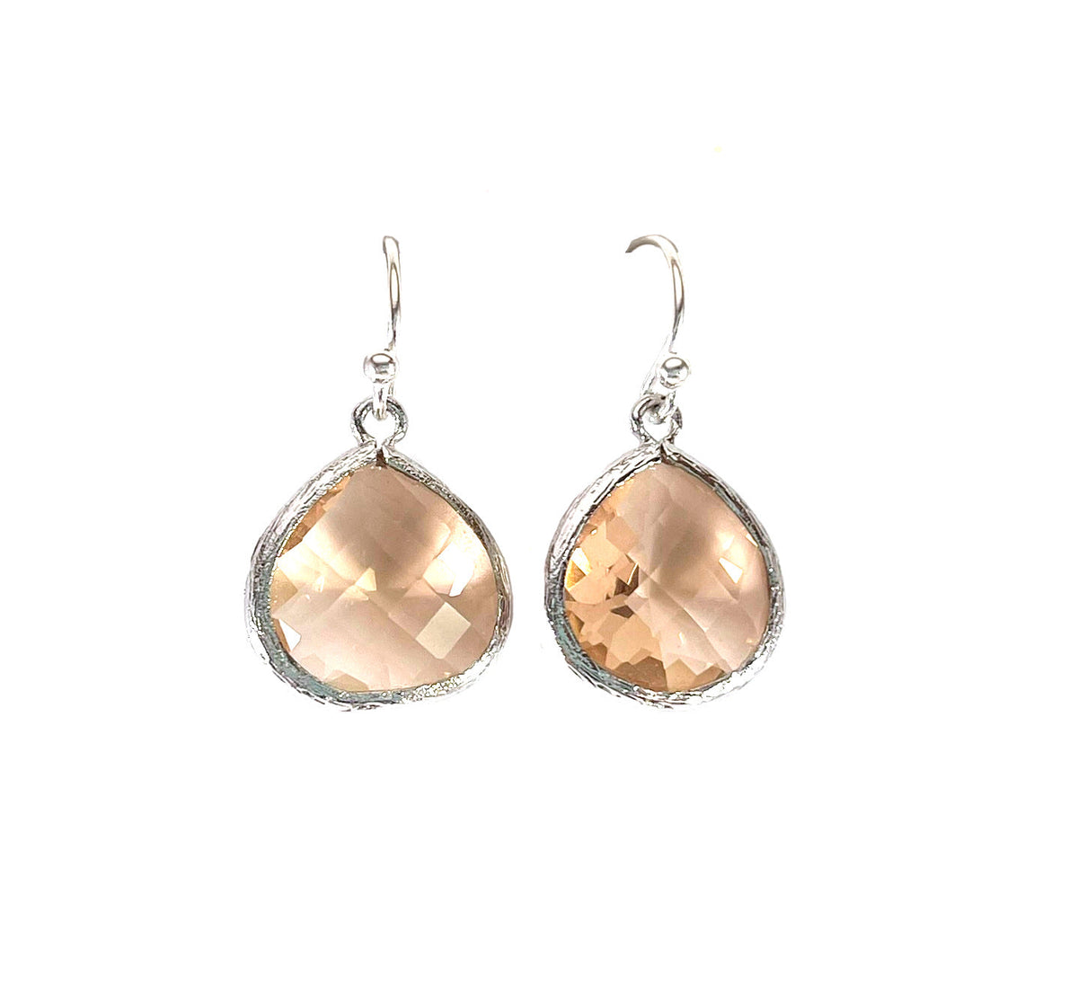 Peach Crystal Drop Sterling Silver Earrings