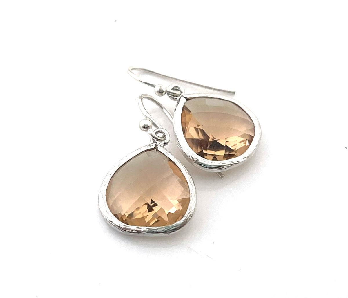 Peach Crystal Drop Sterling Silver Earrings