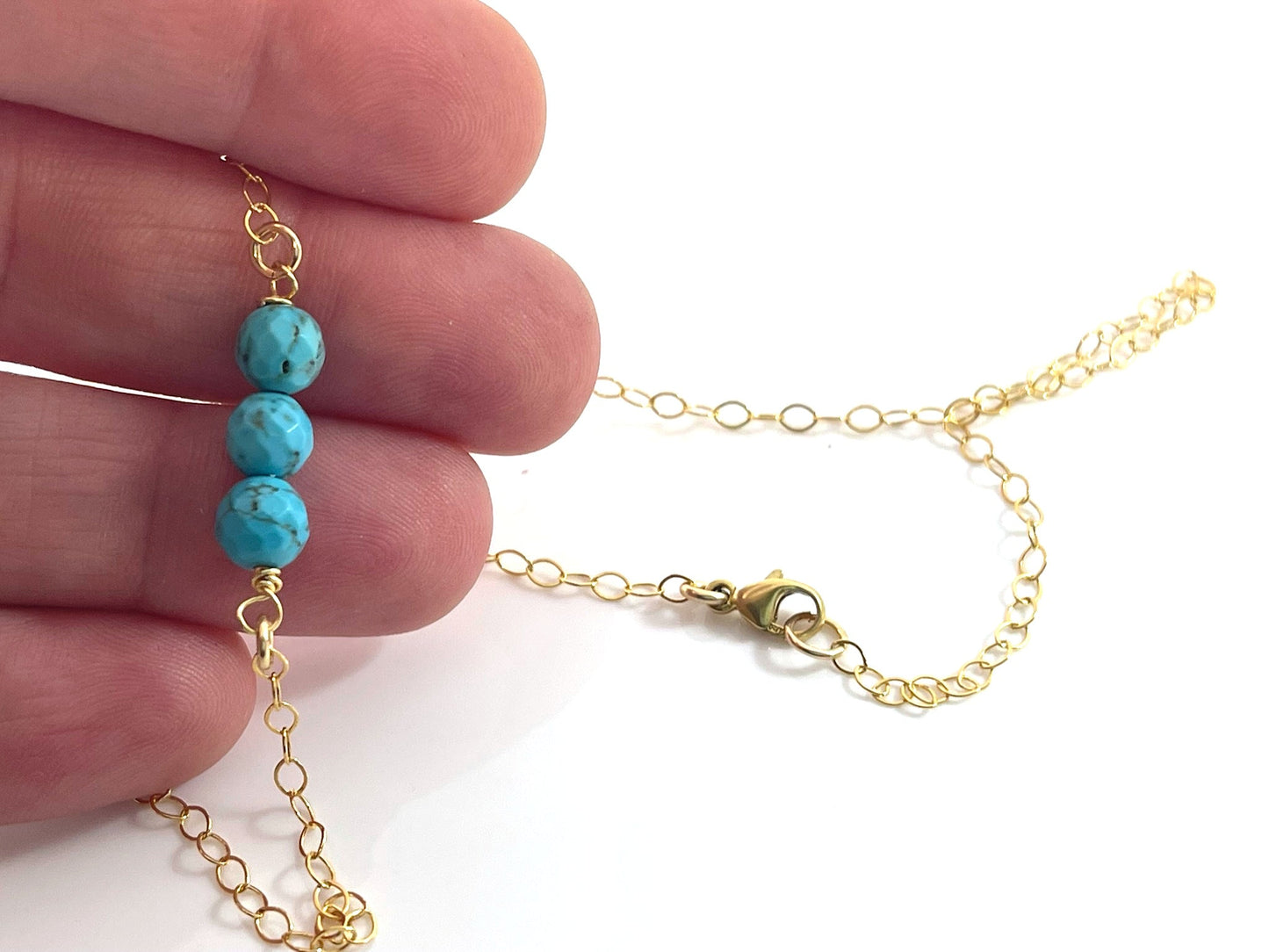 Dainty Turquoise Gemstone Choker – 14k Gold Filled, Wire Wrapped Beads, 16.5" Handmade Necklace