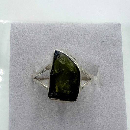Sterling Silver Split Banded Moldavite Ring - Size 6 - Transformation, Growth & Awakening