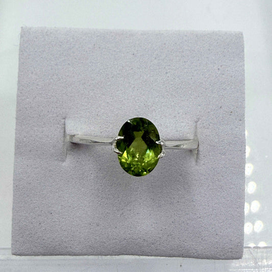 Sterling Silver Oval Peridot Ring - Size 8 -Positivity, Growth & Renewal
