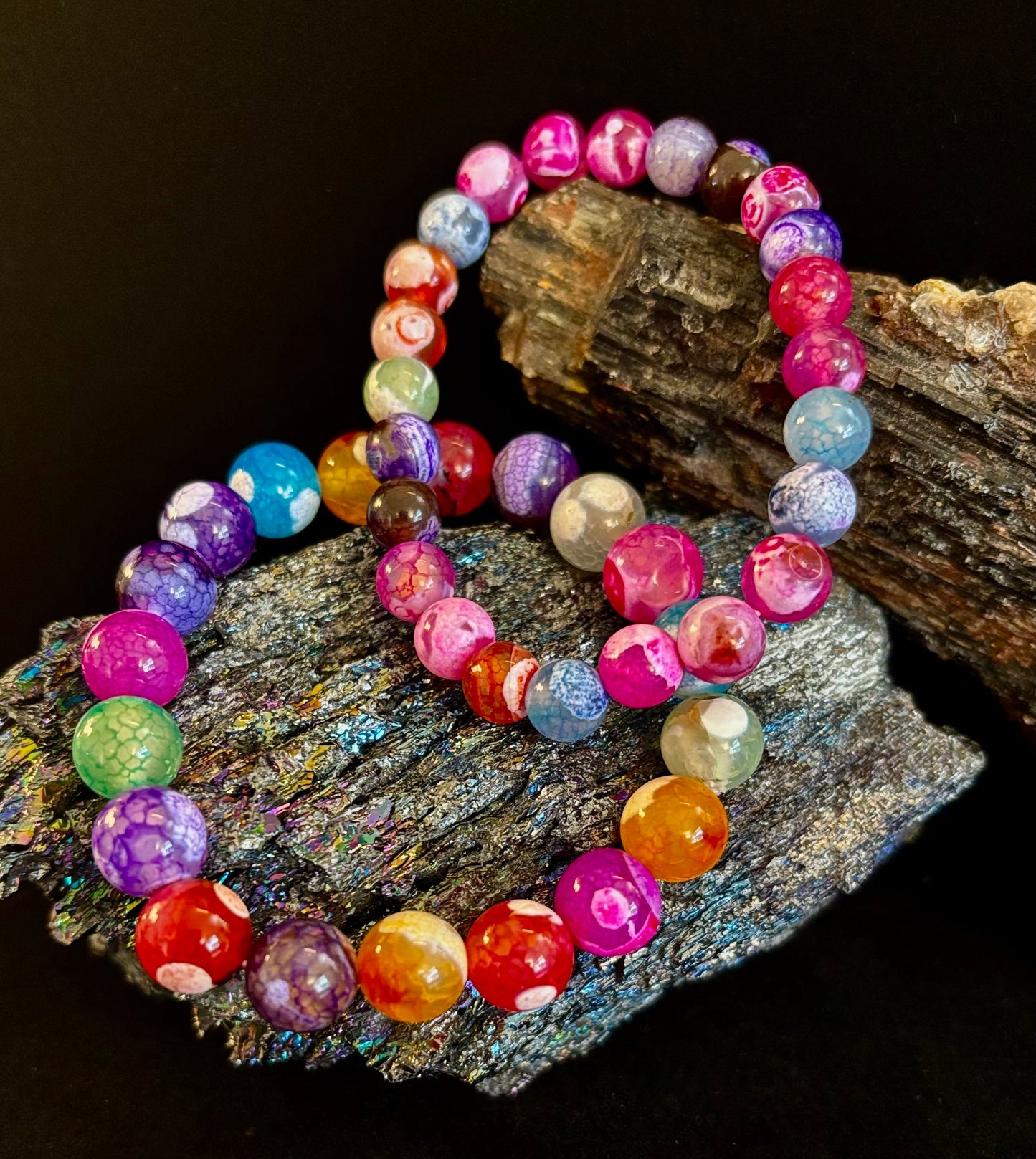 Rainbow Dragon Vein Agate Gemstone Bracelet