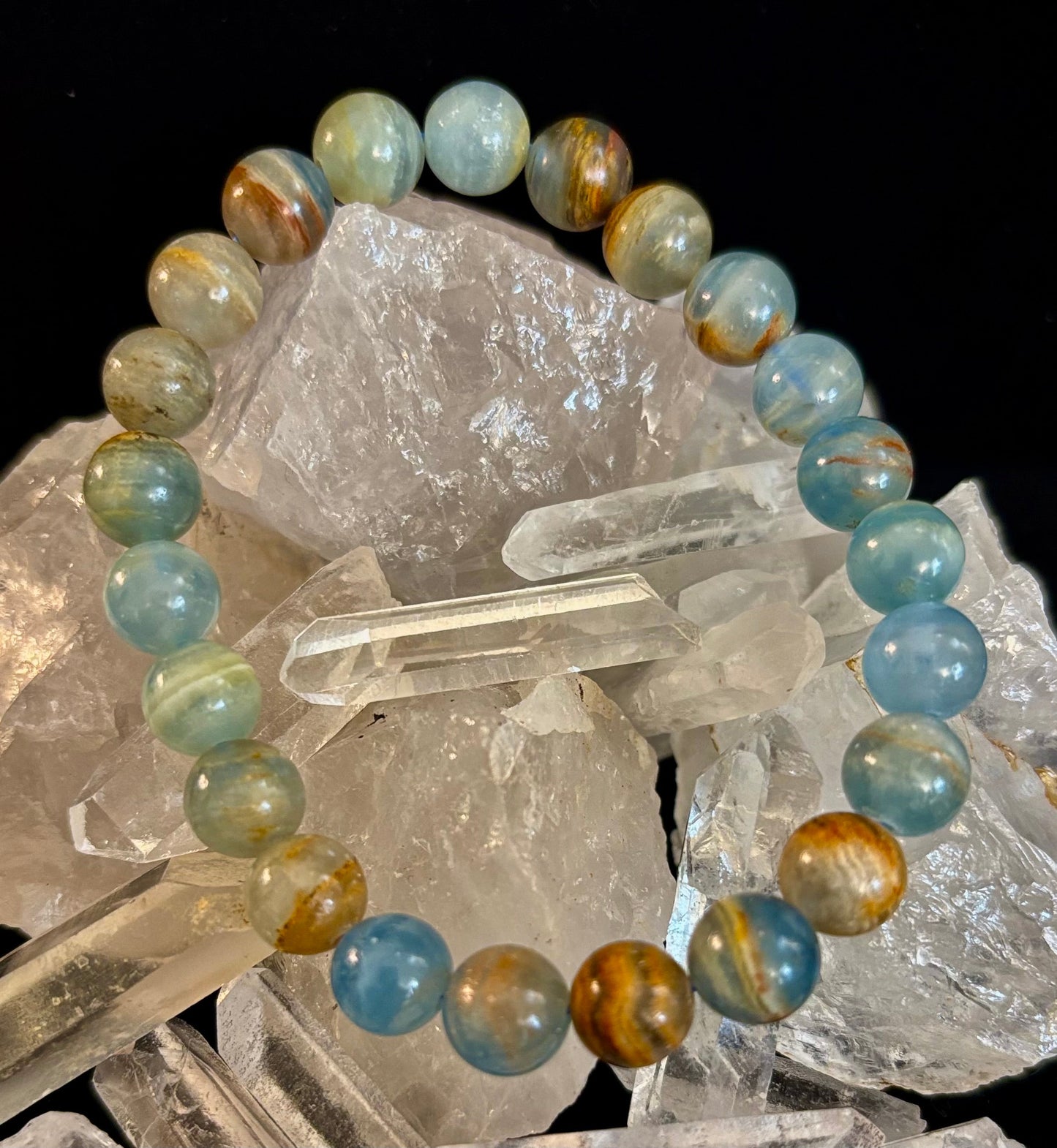 Aquatine Lemurian Calcite Bracelet – 8mm Beads | 7.5" Stretch Fit