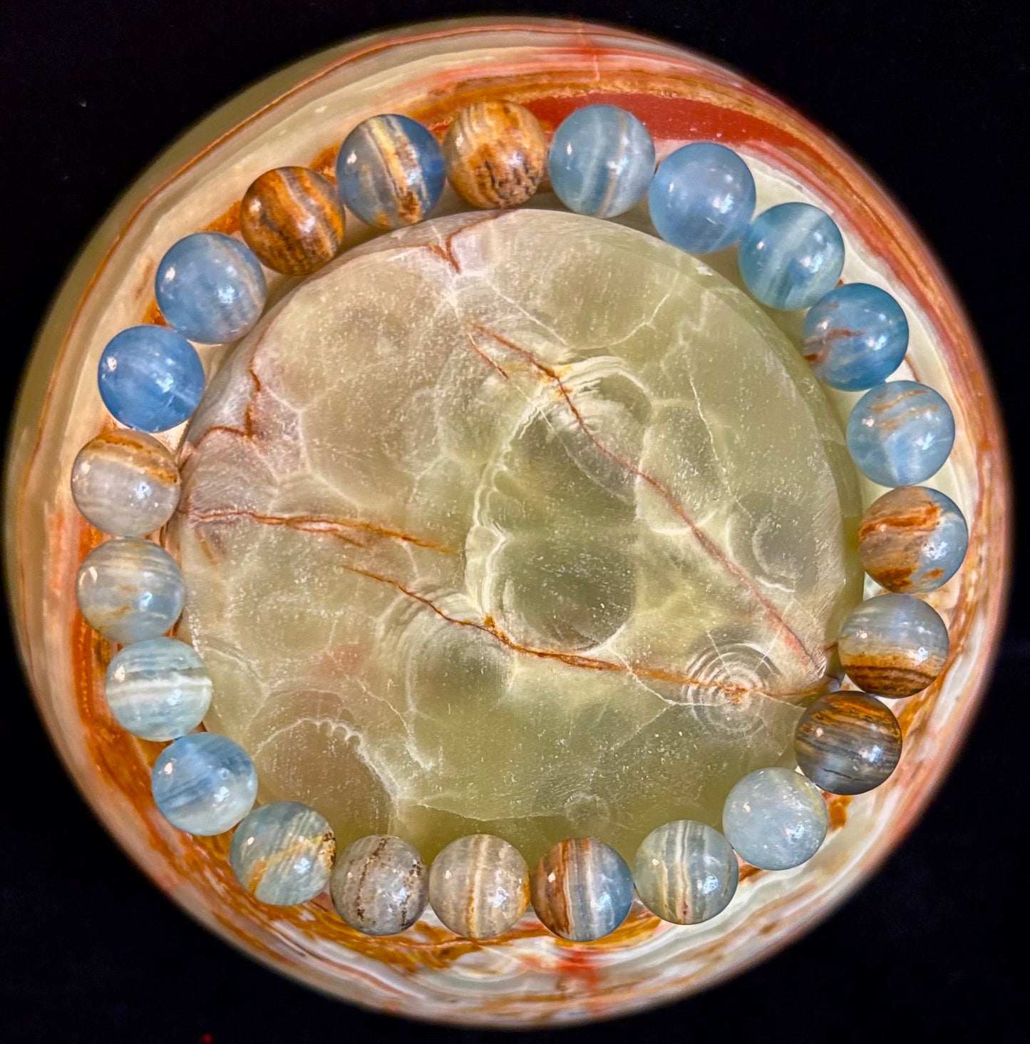 Aquatine Lemurian Calcite Bracelet – 8mm Beads | 7.5" Stretch Fit