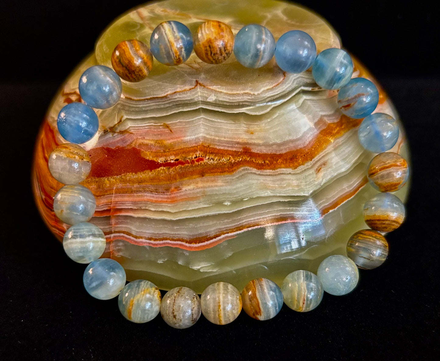 Aquatine Lemurian Calcite Bracelet – 8mm Beads | 7.5" Stretch Fit