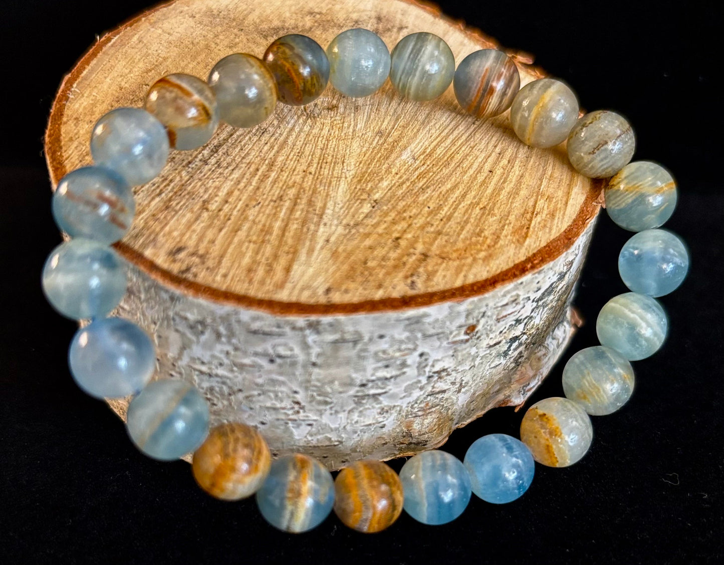 Aquatine Lemurian Calcite Bracelet – 8mm Beads | 7.5" Stretch Fit