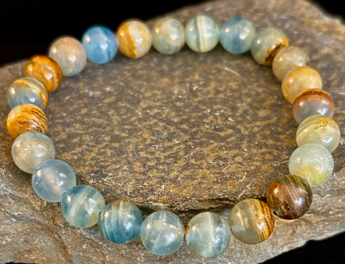 Aquatine Lemurian Calcite Bracelet – 8mm Beads | 7.5" Stretch Fit