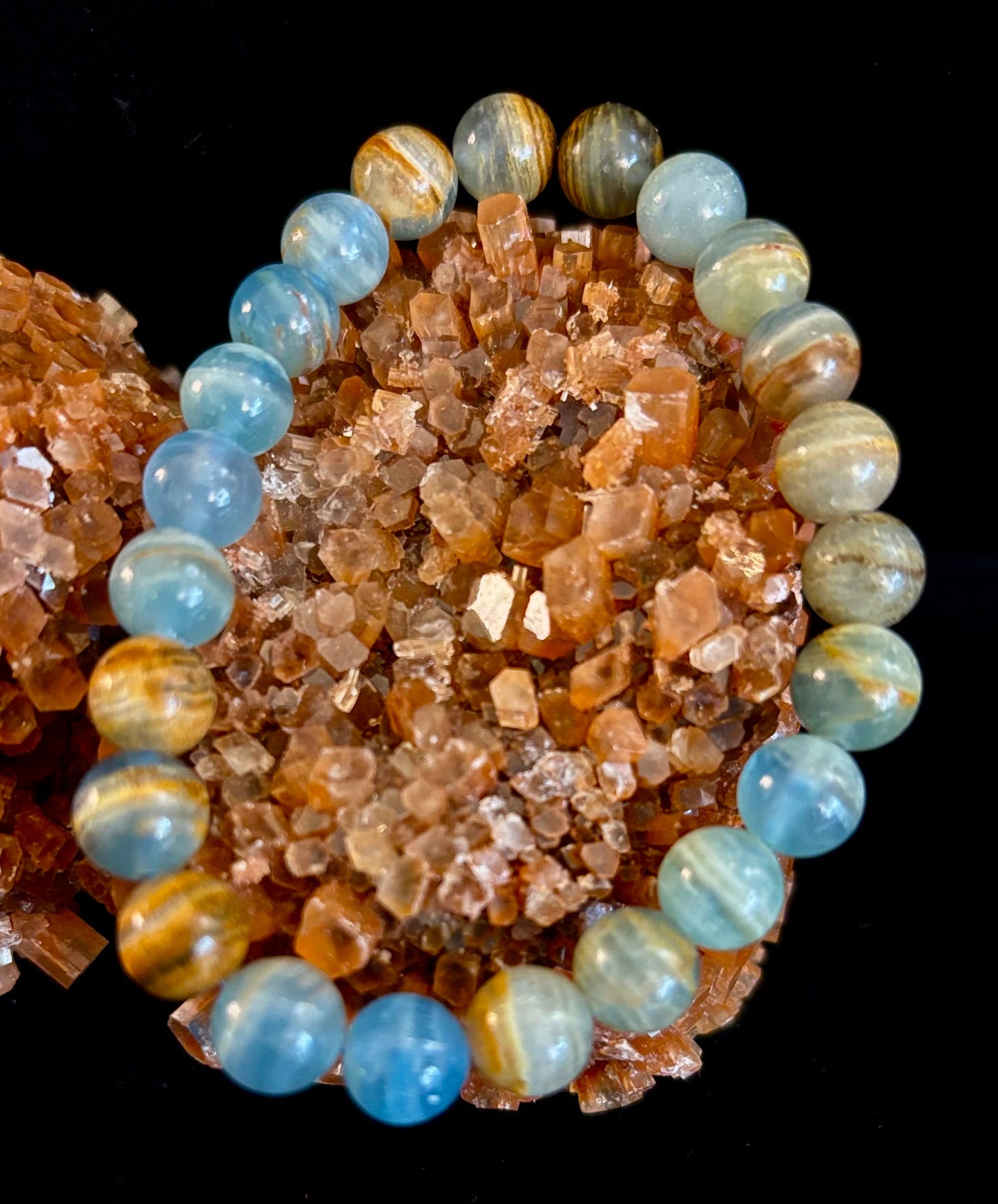 Aquatine Lemurian Calcite Bracelet – 8mm Beads | 7.5" Stretch Fit