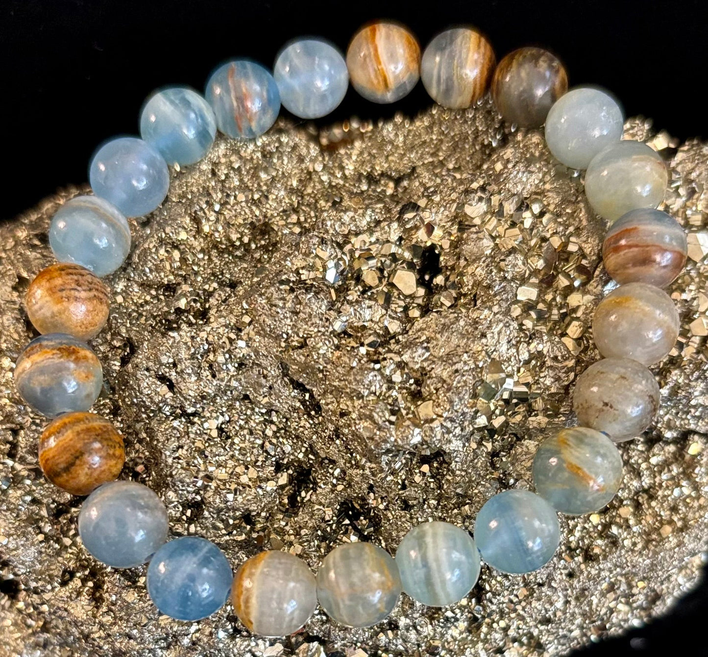 Aquatine Lemurian Calcite Bracelet – 8mm Beads | 7.5" Stretch Fit