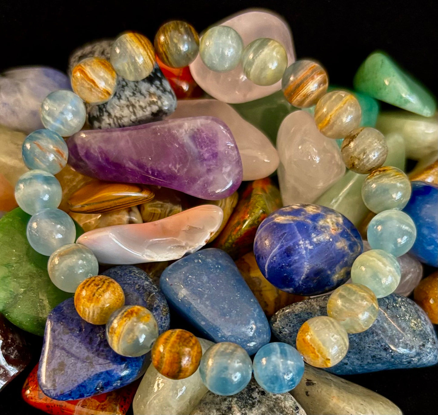 Aquatine Lemurian Calcite Bracelet – 8mm Beads | 7.5" Stretch Fit