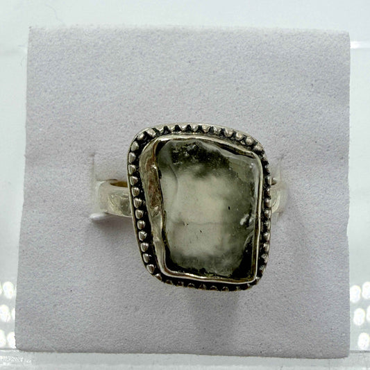 Sterling Silver Bezeled Libyan Desert Glass Ring - Size 7 - Cosmic, Illuminating & Transformative