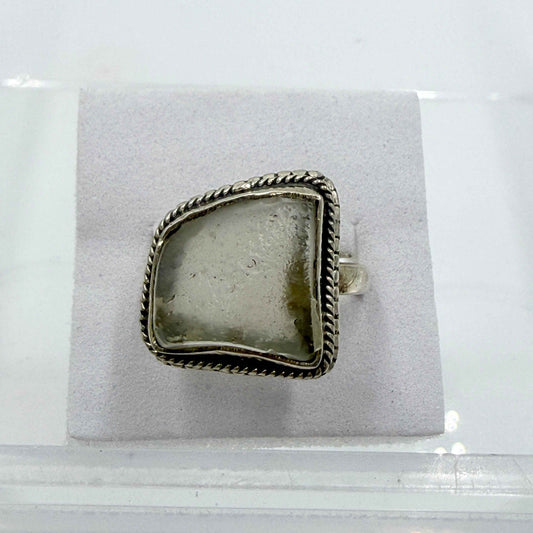 Sterling Silver Bezeled Libyan Desert Glass Ring - Size 9 - Cosmic, Illuminating & Transformative