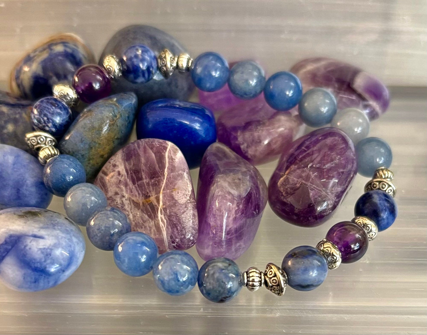 Anxiety Support Intention Bracelet – Blue Aventurine, Sodalite & Amethyst | 8mm Gemstones