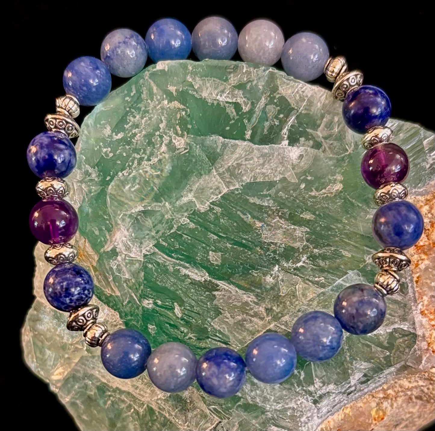 Anxiety Support Intention Bracelet – Blue Aventurine, Sodalite & Amethyst | 8mm Gemstones