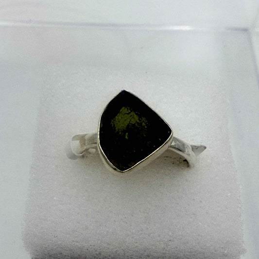 Sterling Silver Moldavite Ring - Size 9 - Transformation, Growth & Awakening