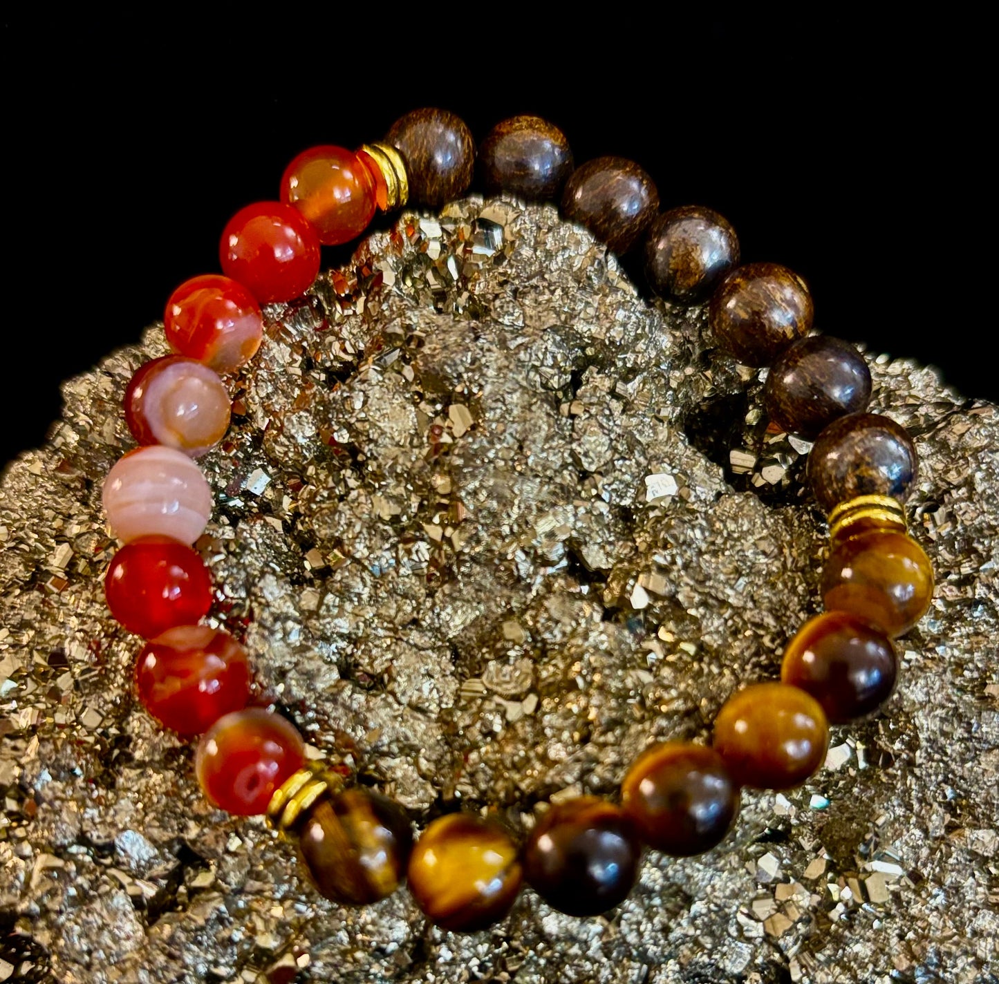Depression Support Intention Bracelet – Yellow Tiger Eye, Banded Carnelian & Bronzite | 8mm Gemstones