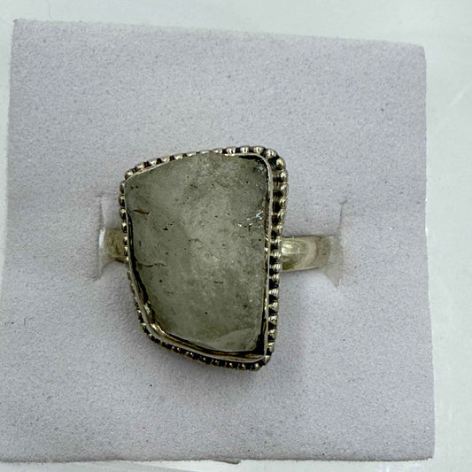 Sterling Silver Bezeled Libyan Desert Glass Ring - Size 8 - Cosmic, Illuminating & Transformative