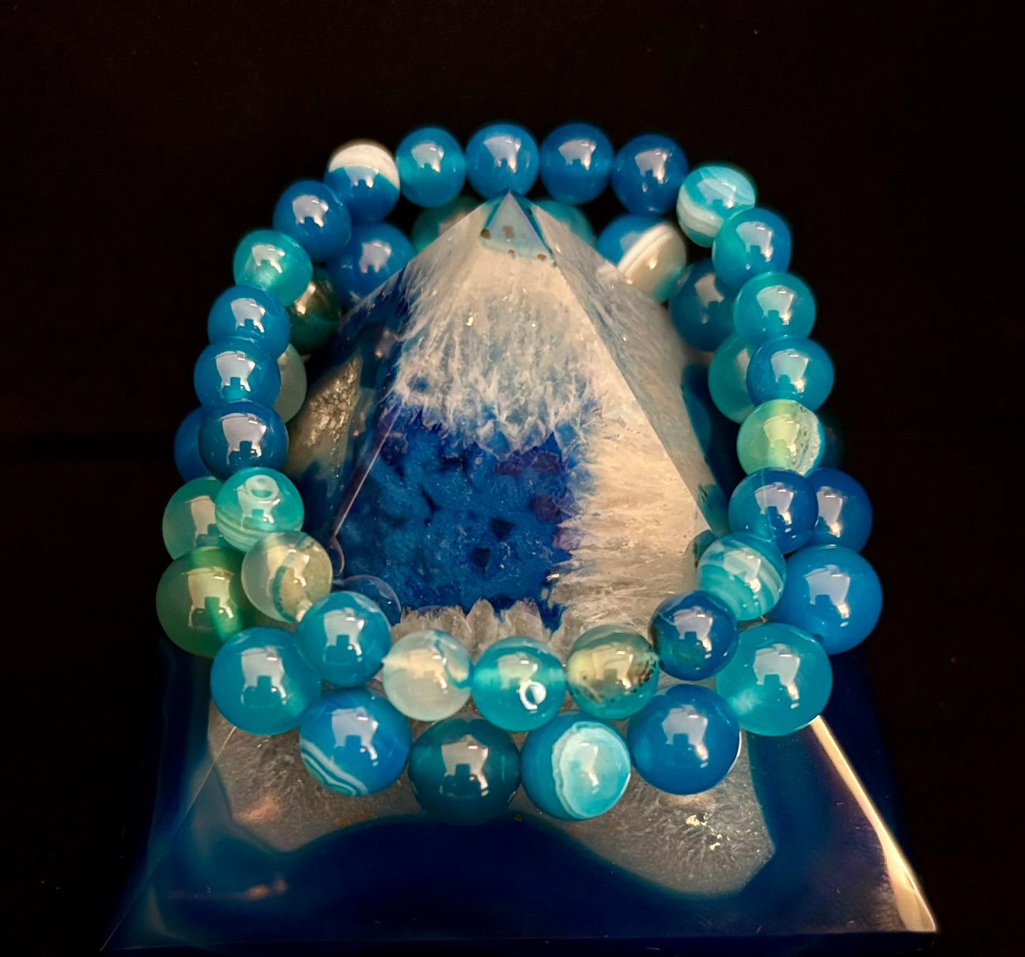 Ocean Energy Blue Agate Bracelet – 8mm or 10mm Natural Stone Beads