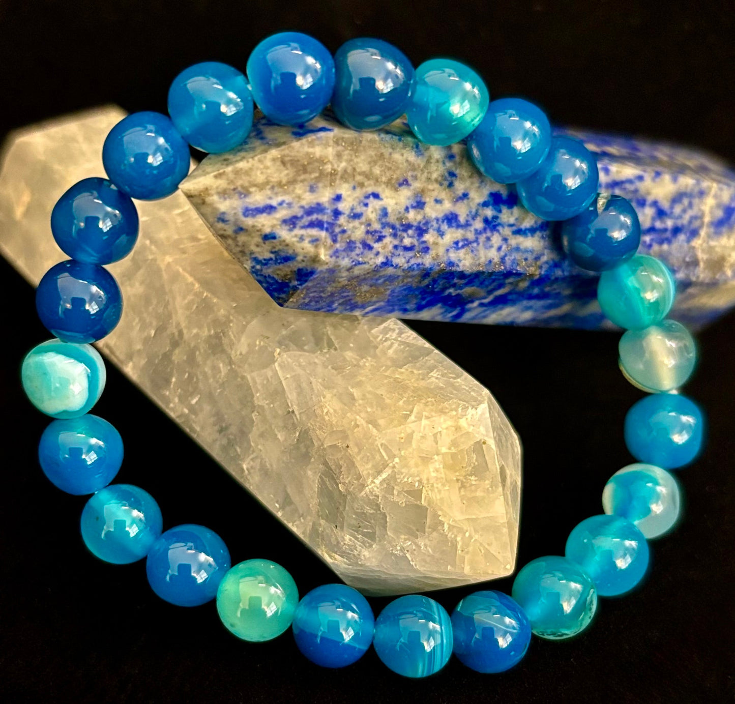 Ocean Energy Blue Agate Bracelet – 8mm or 10mm Natural Stone Beads