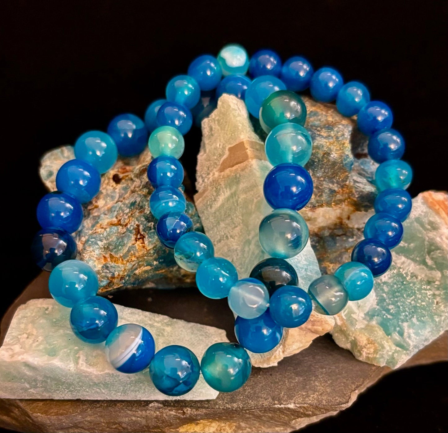 Ocean Energy Blue Agate Bracelet – 8mm or 10mm Natural Stone Beads