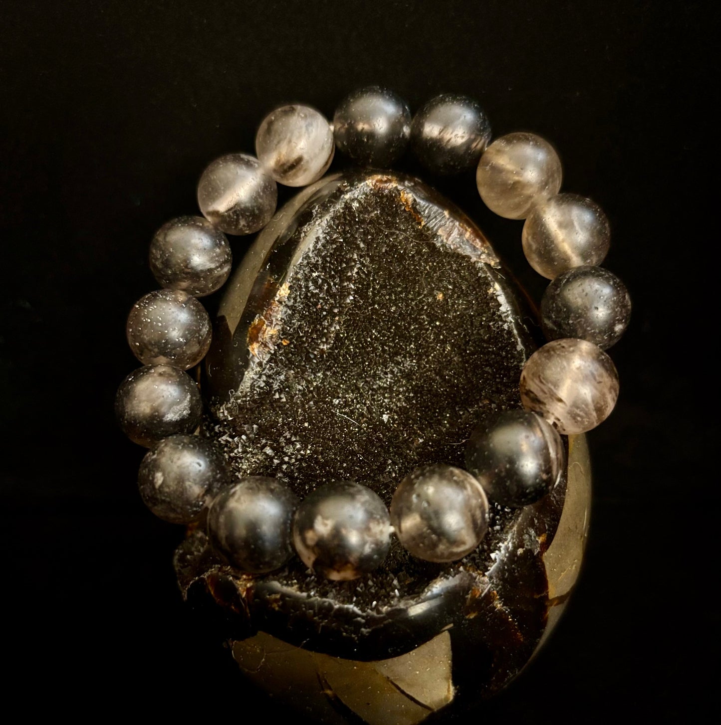 Watermelon Black Matte Stretch Stone Bracelet – 12mm Bold Beads | Grounding Energy & Fierce Style