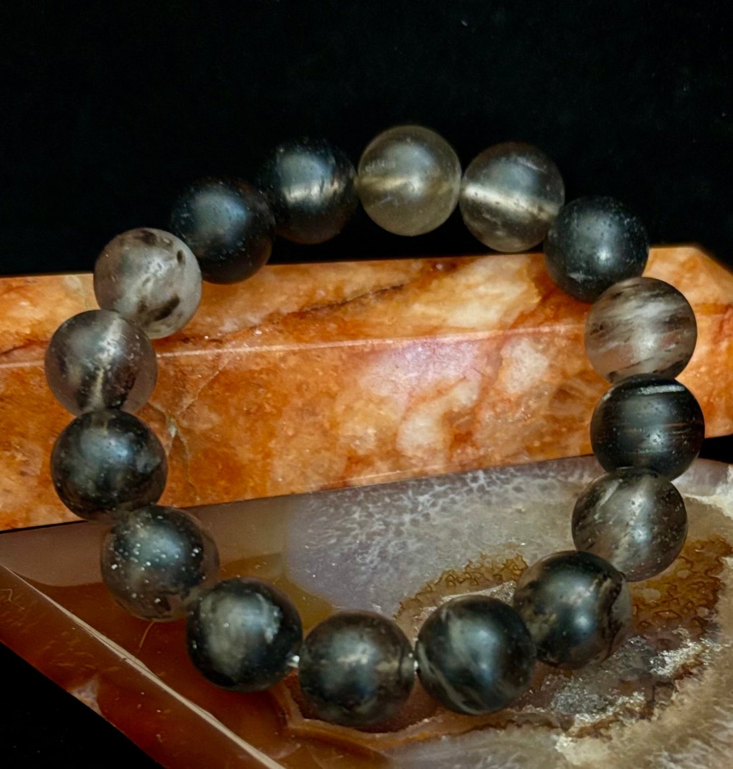 Watermelon Black Matte Stretch Stone Bracelet – 12mm Bold Beads | Grounding Energy & Fierce Style