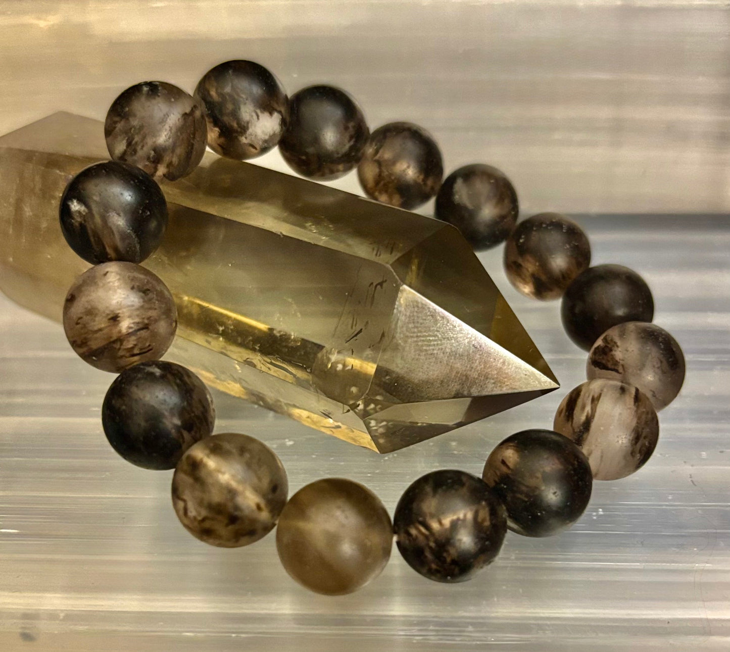 Watermelon Black Matte Stretch Stone Bracelet – 12mm Bold Beads | Grounding Energy & Fierce Style