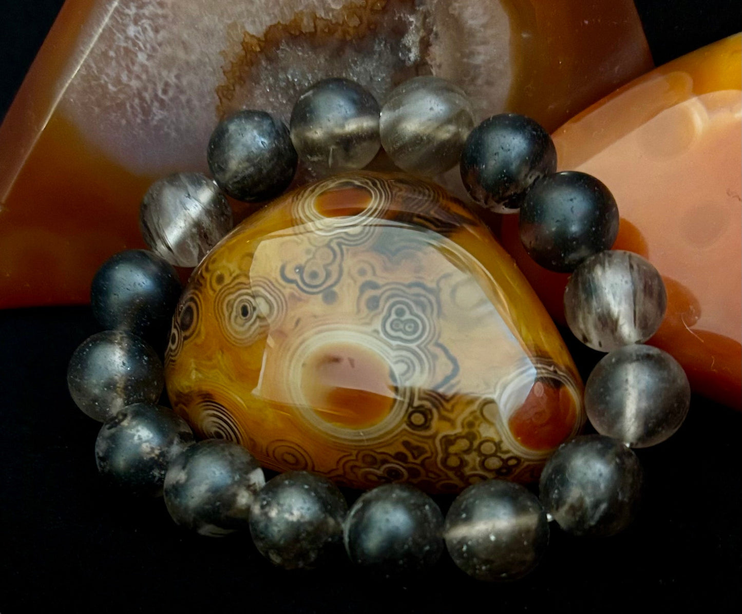 Watermelon Black Matte Stretch Stone Bracelet – 12mm Bold Beads | Grounding Energy & Fierce Style