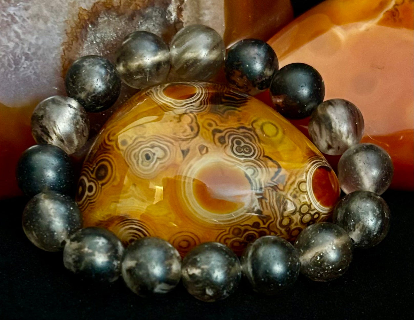 Watermelon Black Matte Stretch Stone Bracelet – 12mm Bold Beads | Grounding Energy & Fierce Style