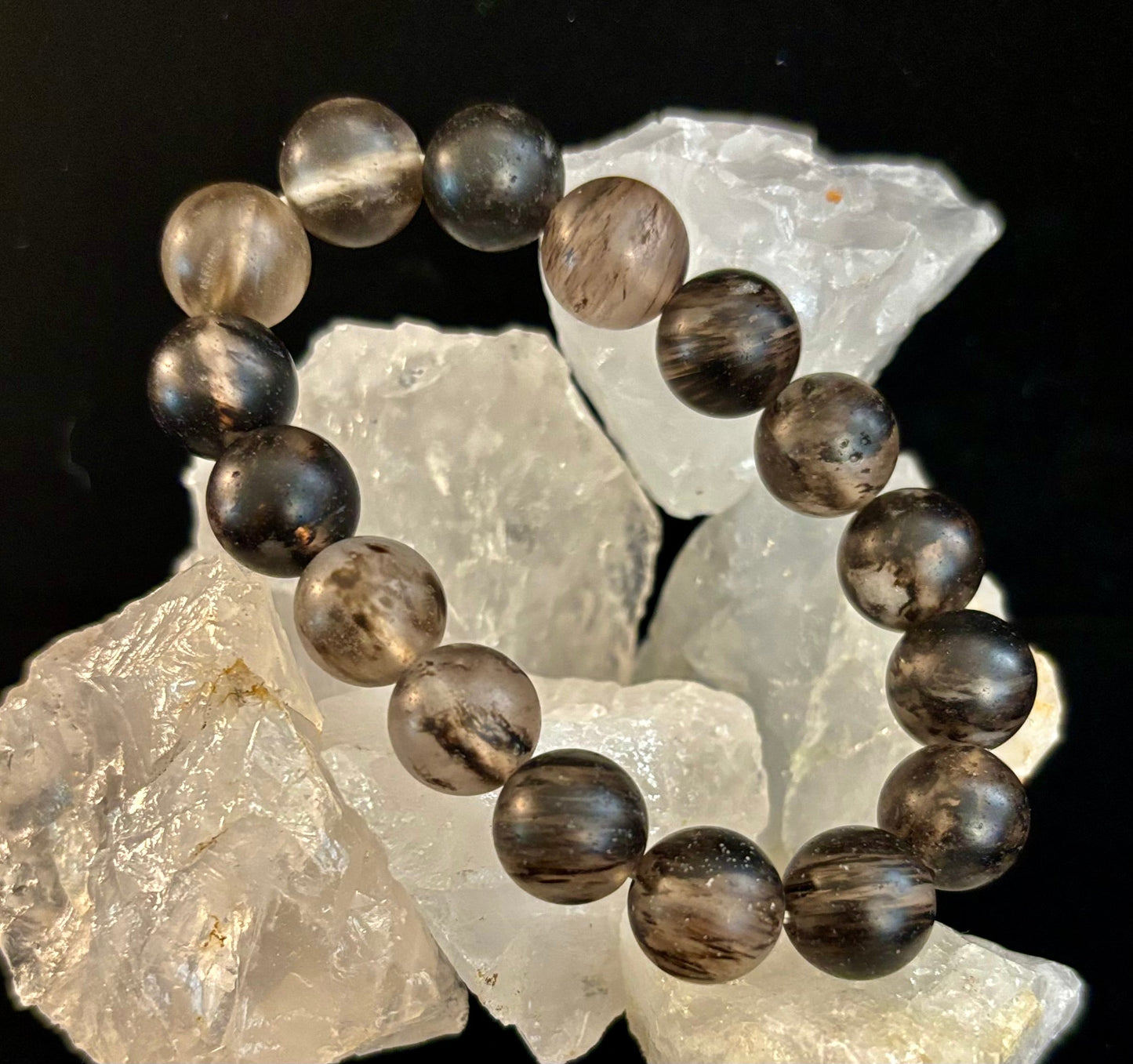 Watermelon Black Matte Stretch Stone Bracelet – 12mm Bold Beads | Grounding Energy & Fierce Style