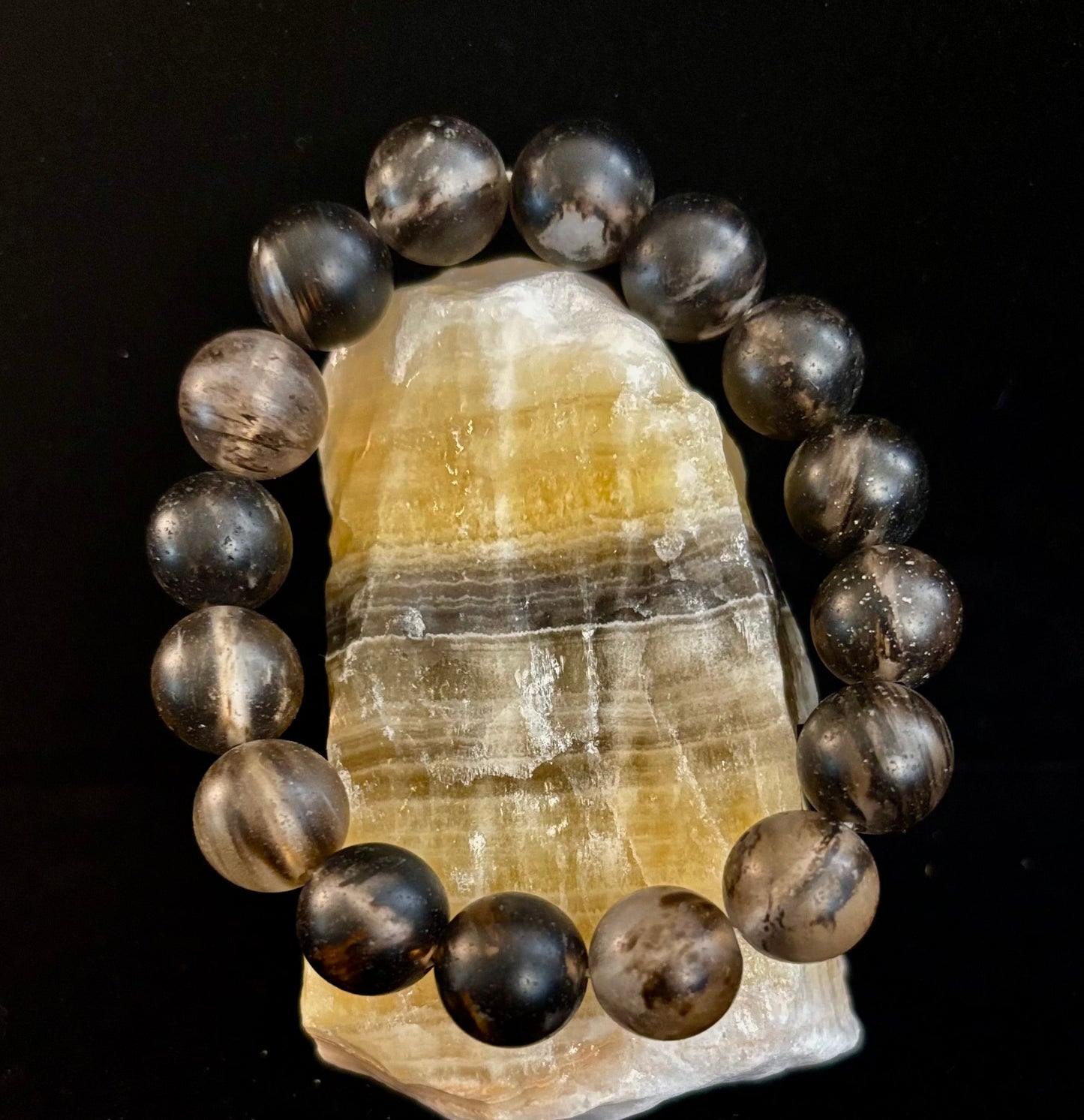 Watermelon Black Matte Stretch Stone Bracelet – 12mm Bold Beads | Grounding Energy & Fierce Style