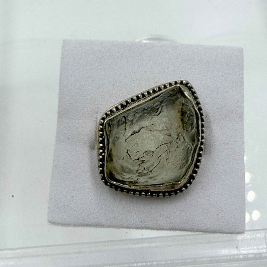 Sterling Silver Bezeled Libyan Desert Glass Ring - Size 8 - Cosmic, Illuminating & Transformative