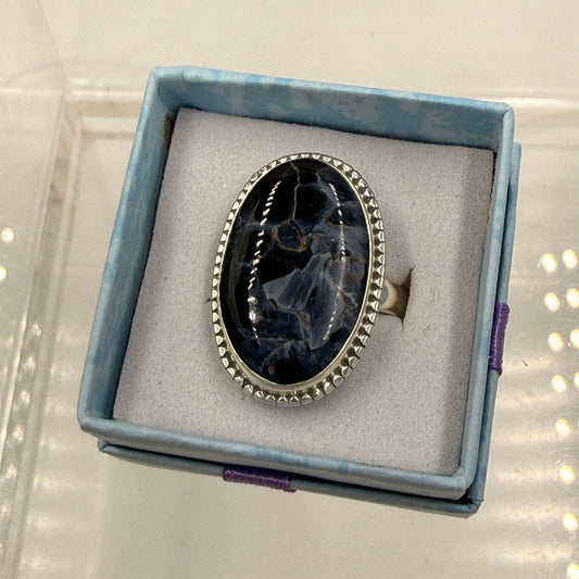 Sterling Silver Bezeled Oval Pietersite Ring - Size 10 - Grounding, Transformative & Insightful