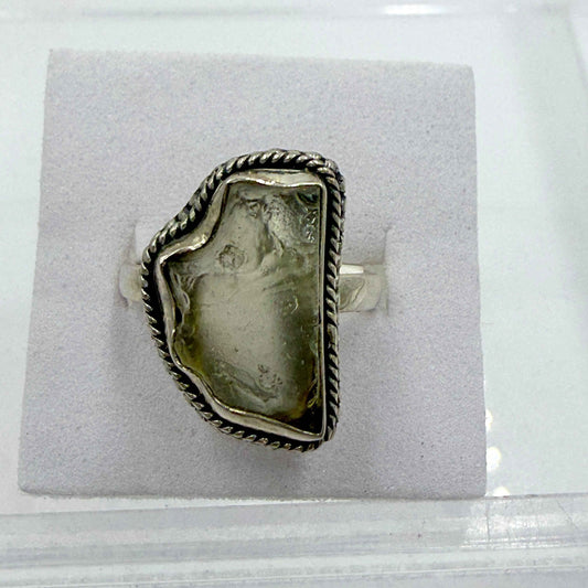 Sterling Silver Bezeled Libyan Desert Glass Ring - Size 8 - Cosmic, Illuminating & Transformative