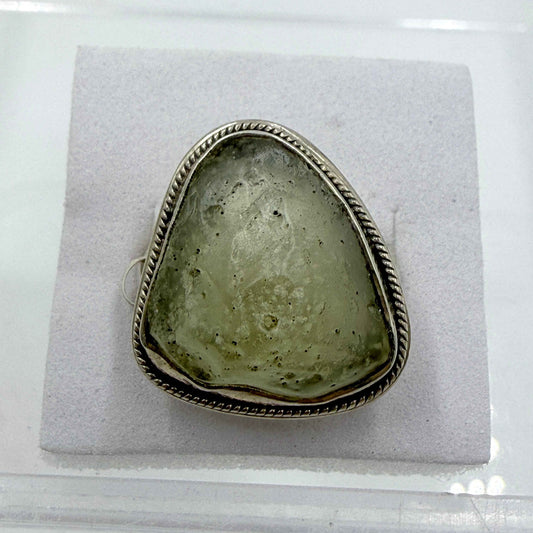 Sterling Silver Bezeled Libyan Desert Glass Ring - Size 9 - Cosmic, Illuminating & Transformative