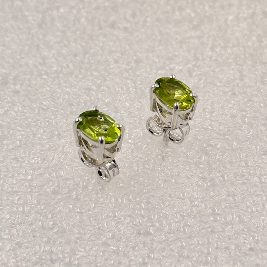 Sterling Silver Oval Peridot Post Earrings Size 2