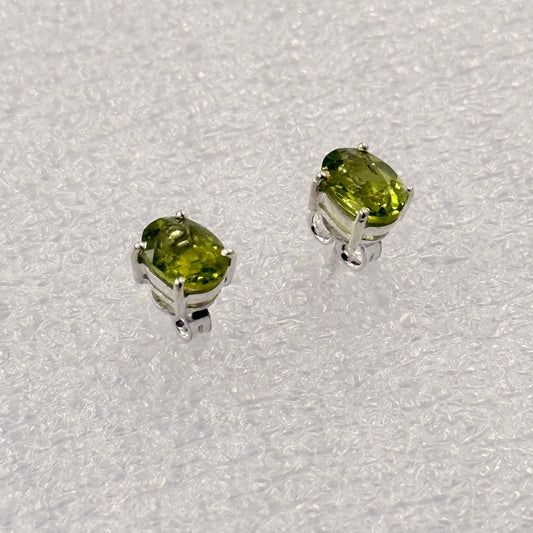 Sterling Silver Oval Peridot Post Earrings Size 1