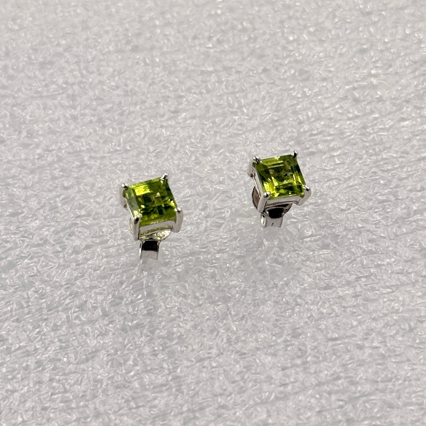 Sterling Silver Square Peridot Post Earrings