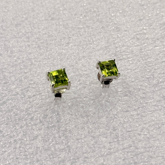 Sterling Silver Square Peridot Post Earrings