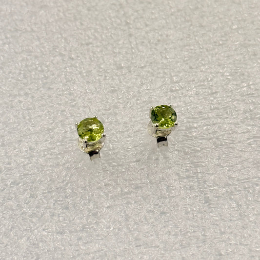 Sterling Silver Round Peridot Post Earrings Size 3