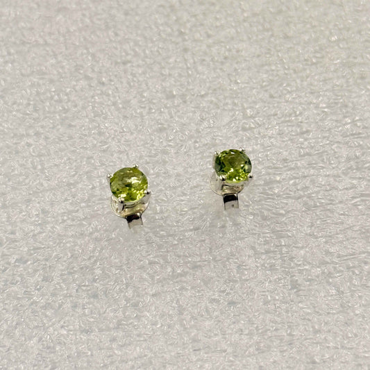 Sterling Silver Round Peridot Post Earrings Size 3