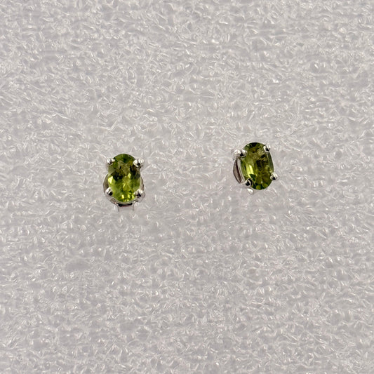 Sterling Silver Oval Peridot Post Earrings Size 4