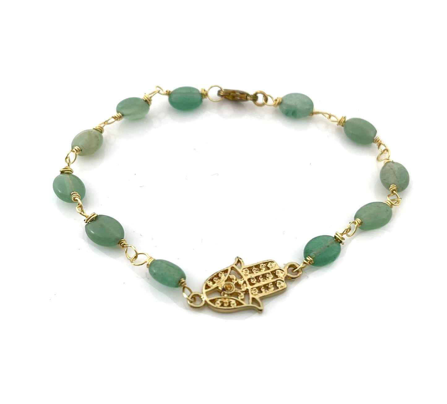 Green Aventurine Hamsa Bracelet – Hand Wire Wrapped Gemstone Jewelry