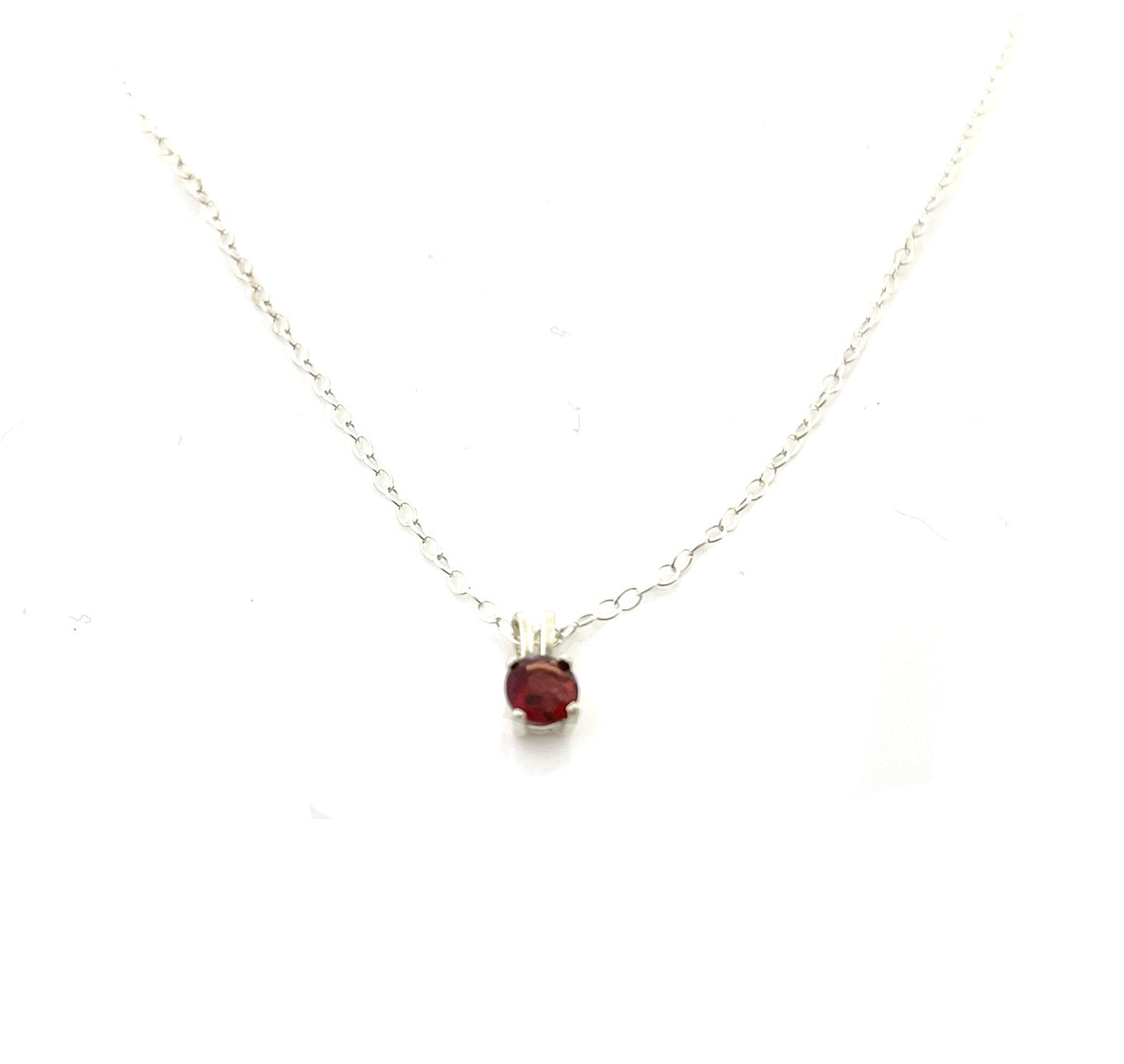 Garnet Solitaire Necklace – Sterling Silver Gemstone Pendant