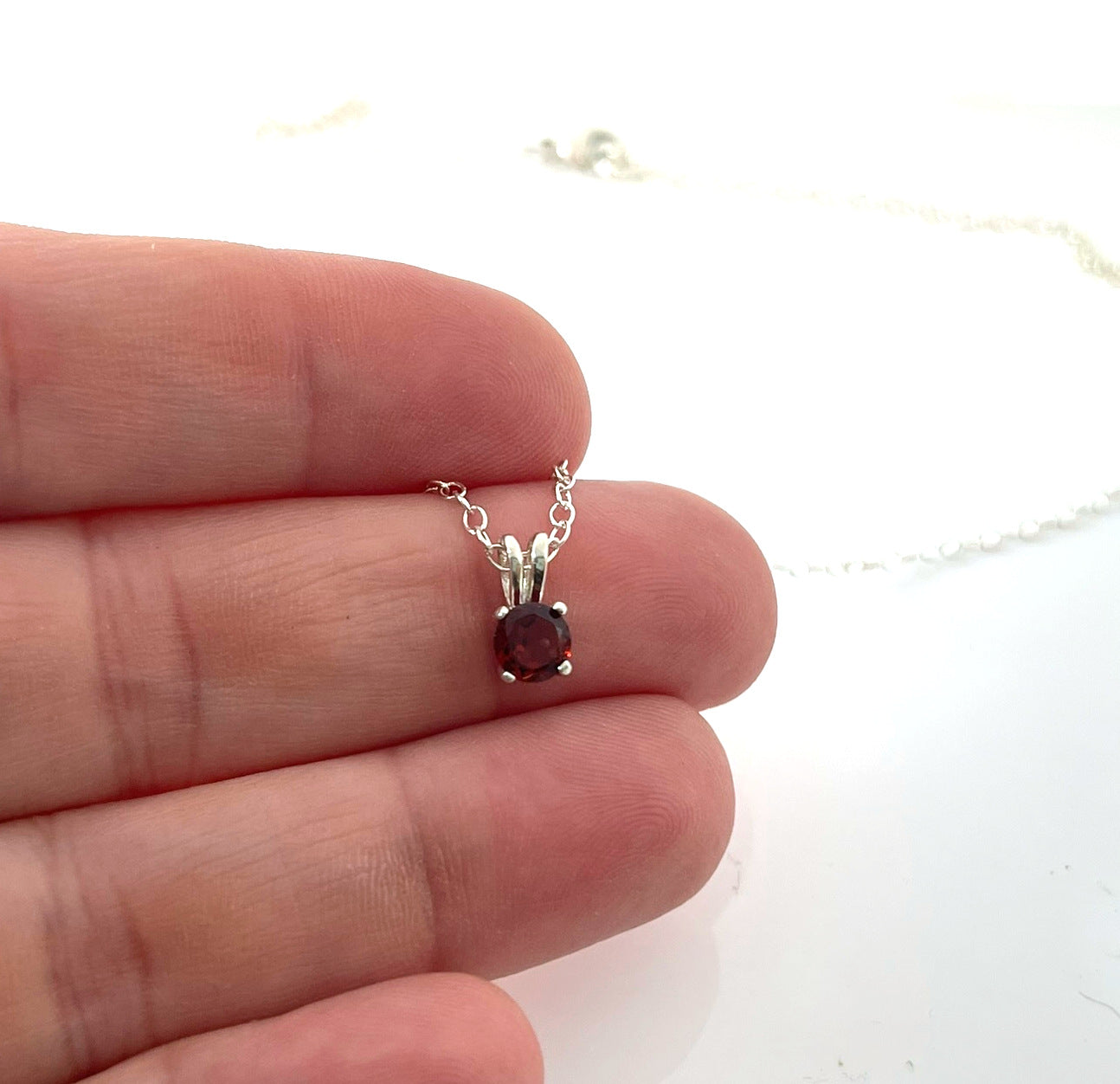 Garnet Solitaire Necklace – Sterling Silver Gemstone Pendant