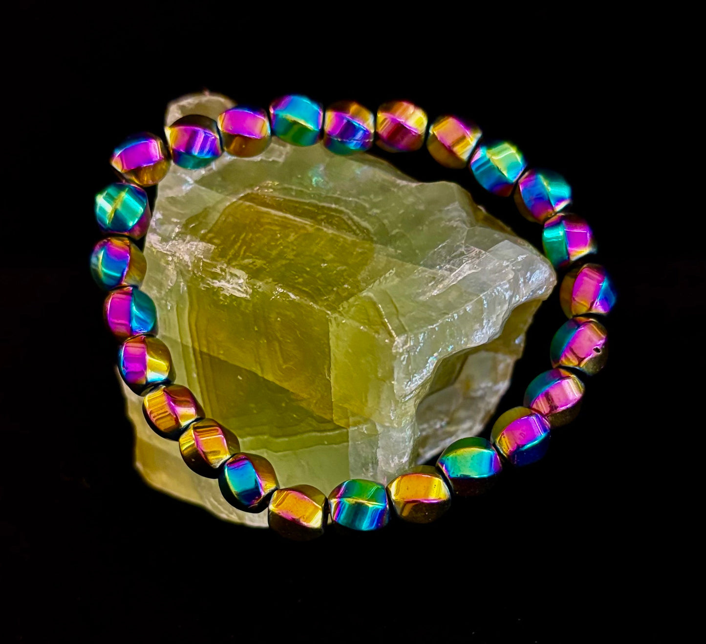 Rainbow Hematite Geometric Beaded Bracelet – Pride & Power for Large Wrists