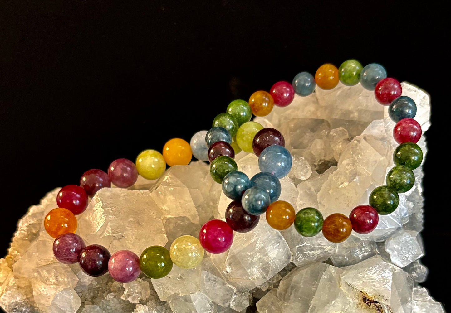 Natural Multicolor Tourmaline Bracelet – 8mm or 10mm Beads for Energy, Protection & Joy